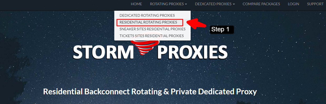 storm proxies step 1 signup