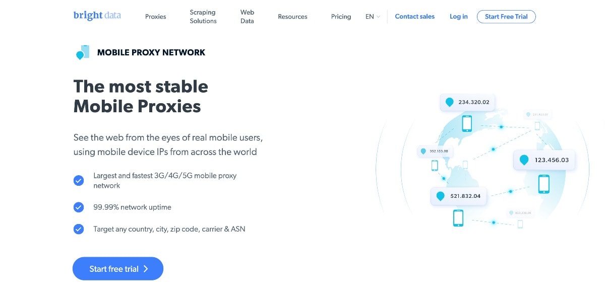 Bright Data Mobile Proxy Page