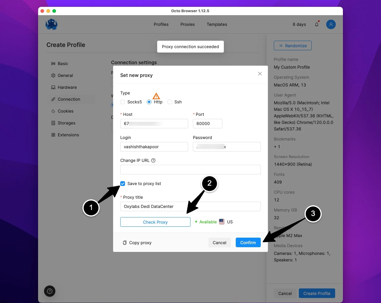 Configuring Oxylabs Proxies in Octo Browser