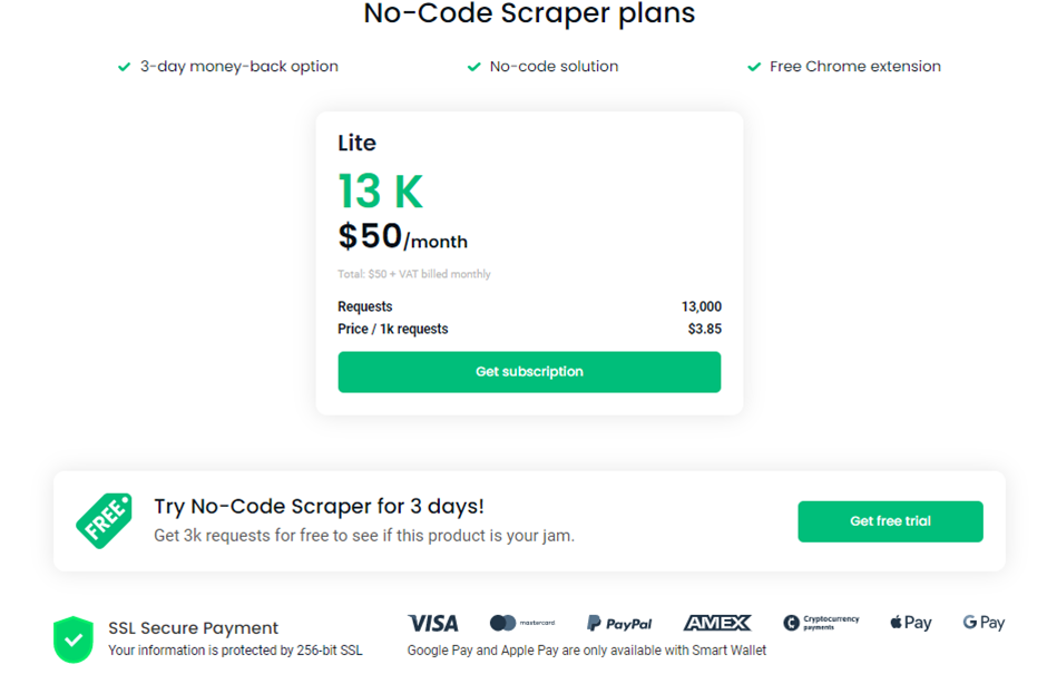 smartproxy pricing plans no code scraper api