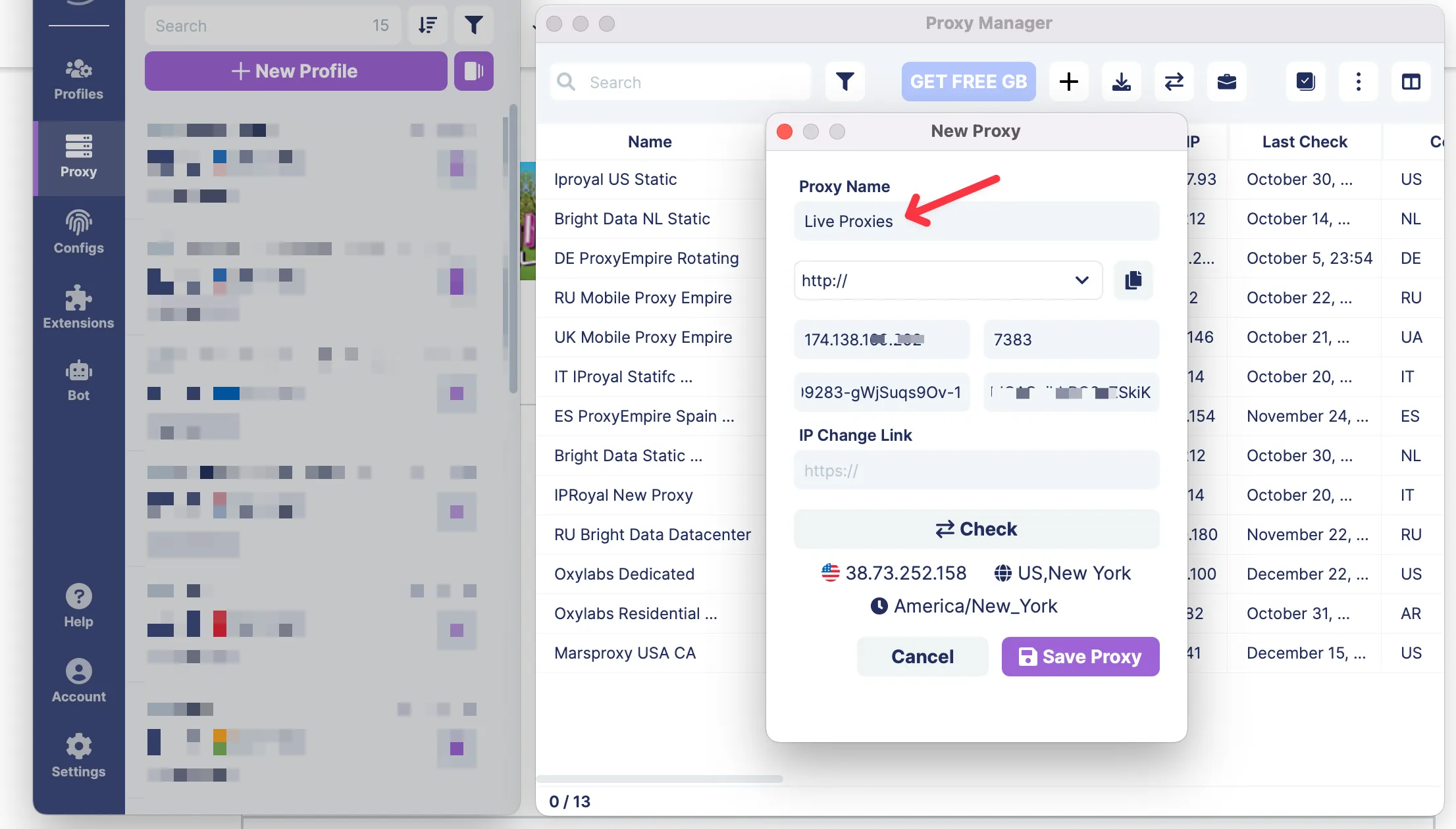 Live Proxies in Proxy Manager