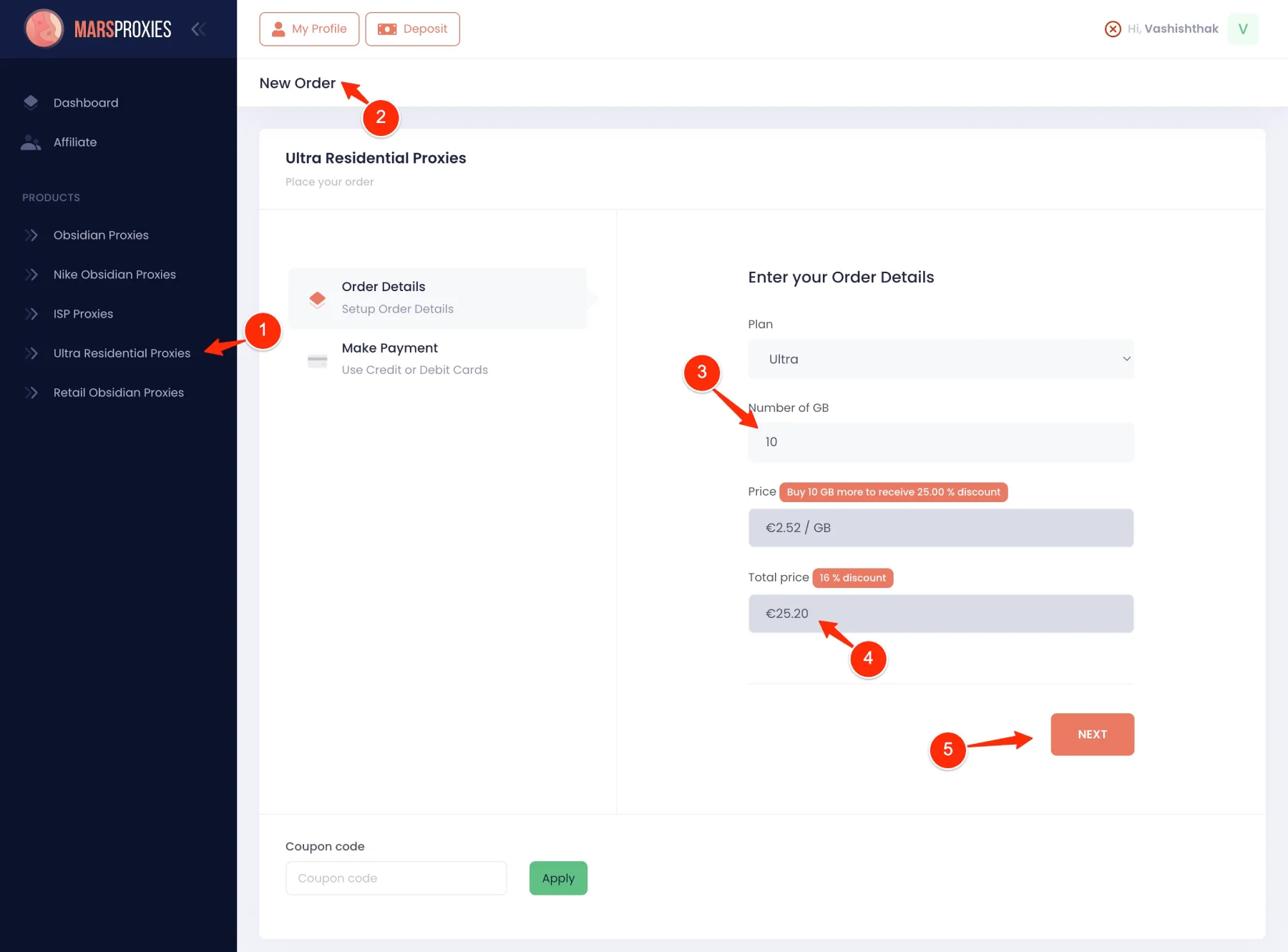 MarsProxies New Proxy Order