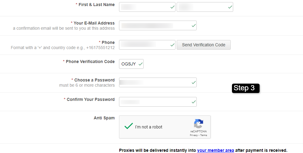 storm proxies step 3 signup