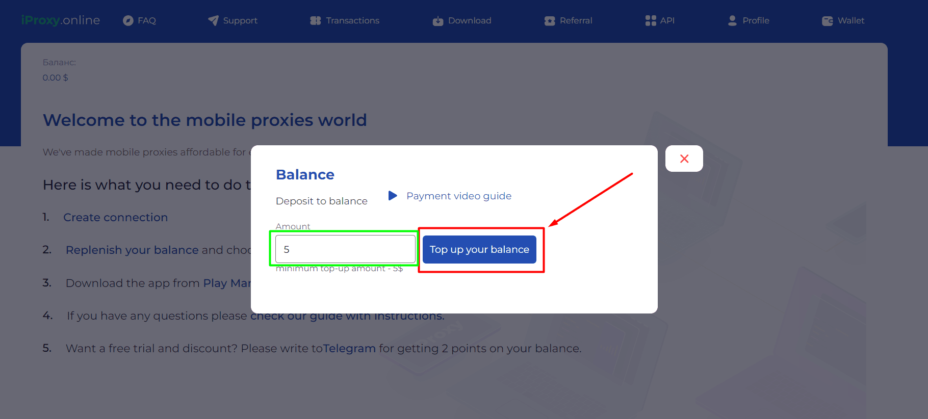 iproxy top up balance