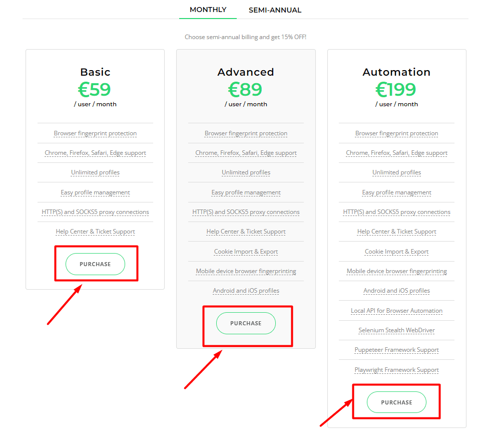 kameleo choose monthly plan