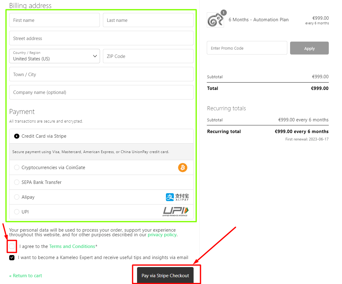 kameleo payment