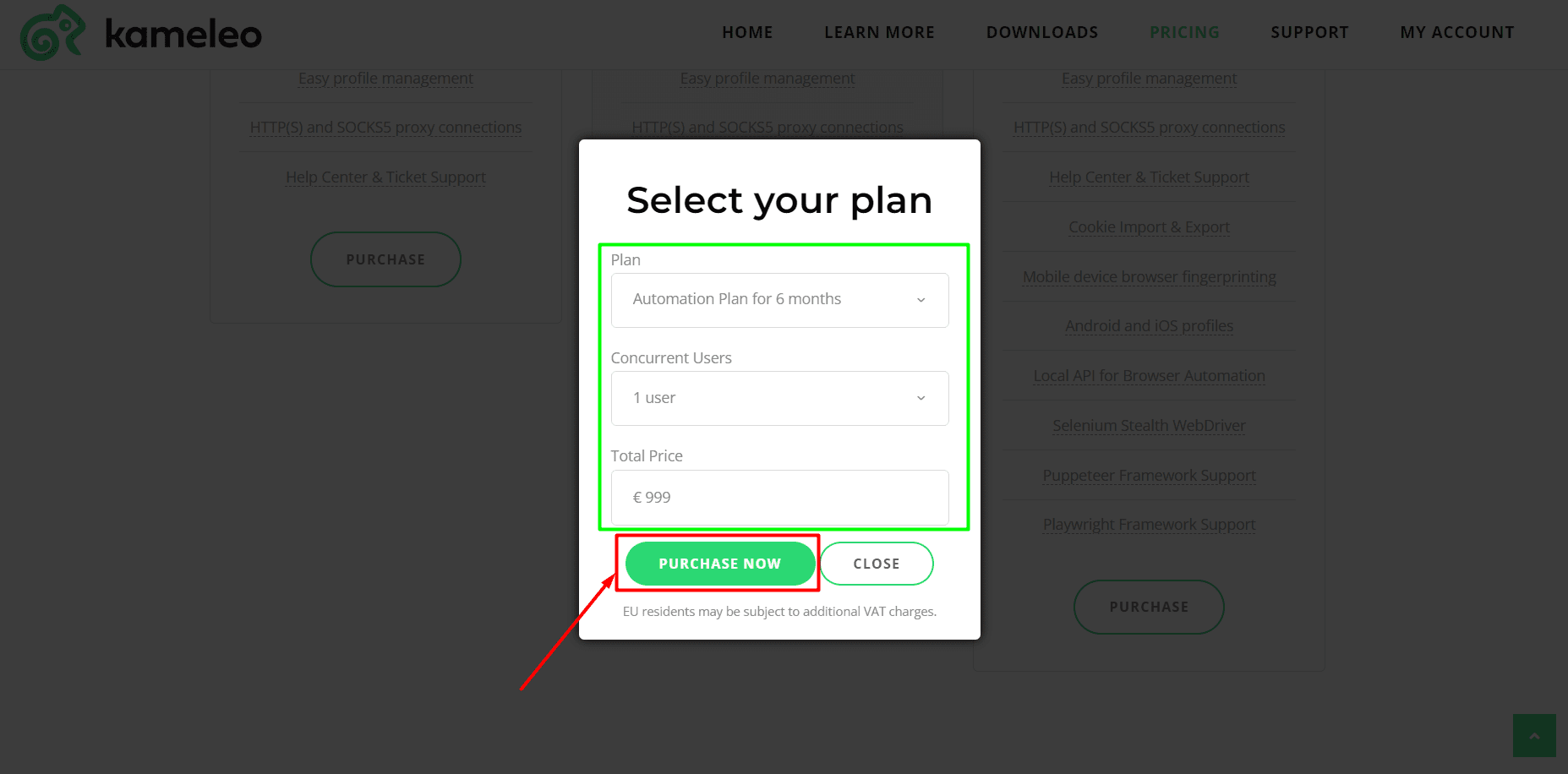 kameleo plan purchase