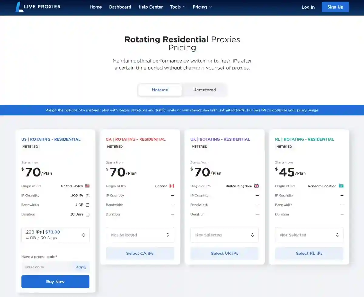 liveproxies pricing plans